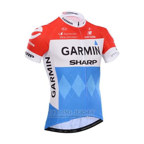 2014 Cycling Jersey Garmin Sharp Light Blue and Red Short Sleeve and Bib Short